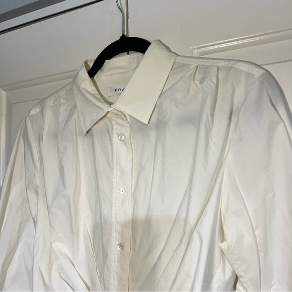 Frame White Cropped Wrap Tie Shirt  Button Up Blouse Size Small NWT Cotton - Picture 5 of 11